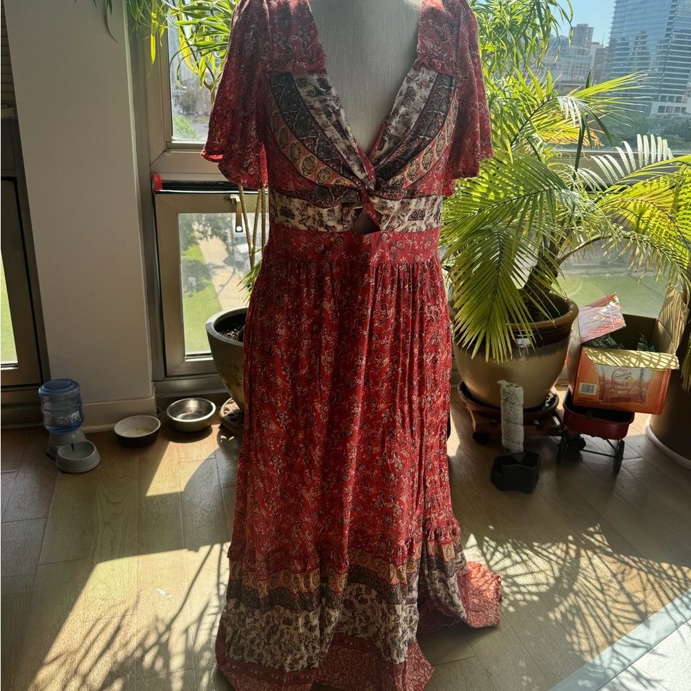 Angie Red and Brown Bohemian Maxi Dress